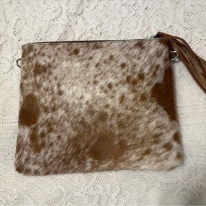 Trendy Authentic Leather Cowhide with Hair Crossbody Purse Bag Brown NEW Cow